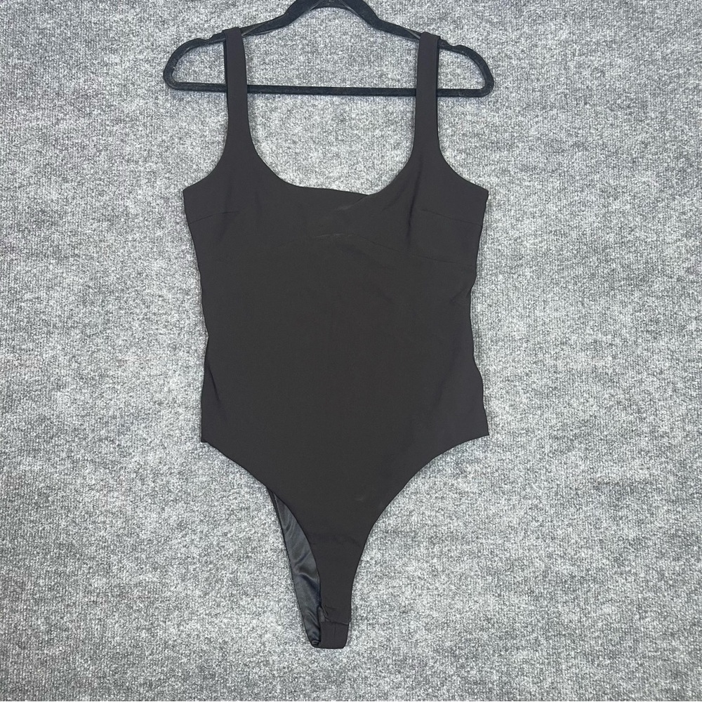 Zara NWT Women’s Large Black Square Neck Snap Thong Bodysuit‎ Sexy Chic